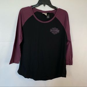 Harley Davidson Black Purple Varsity Style Cross Graphic 3/4 Sleeves Women’s